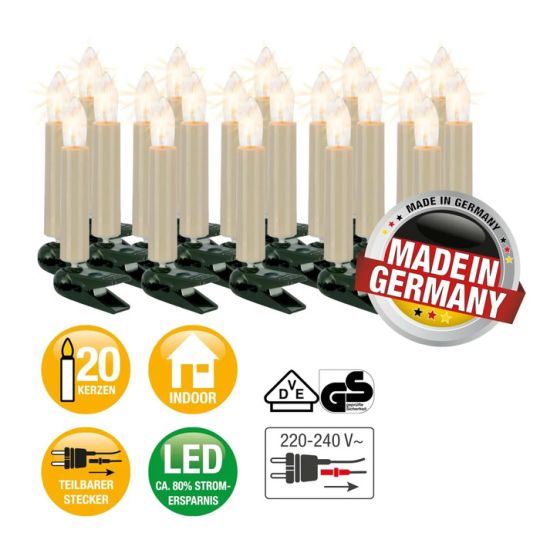 Hellum LED-Lichterkette "Filament-Riffelkerzen" E10 10W 20 LEDs IP20