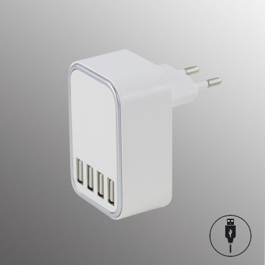 FHL USB Ladeadapter "Hub" 4 x USB-Port 5V 4,5 A Eurostecker Weiß