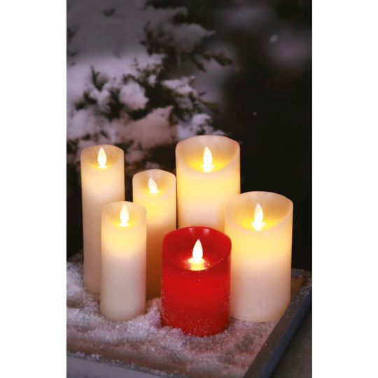 Firelamp LED Echtwachs-Kerze Set Flammeneffekt 12,5cm 15cm 17,5cm Ø5cm elfenbein mit Fernbedienung