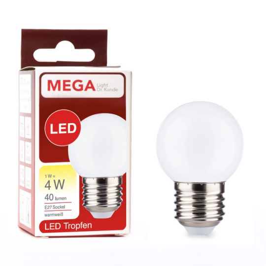 MegaLight LED Deko-Tropfenlampe "G45" E27 1W 827