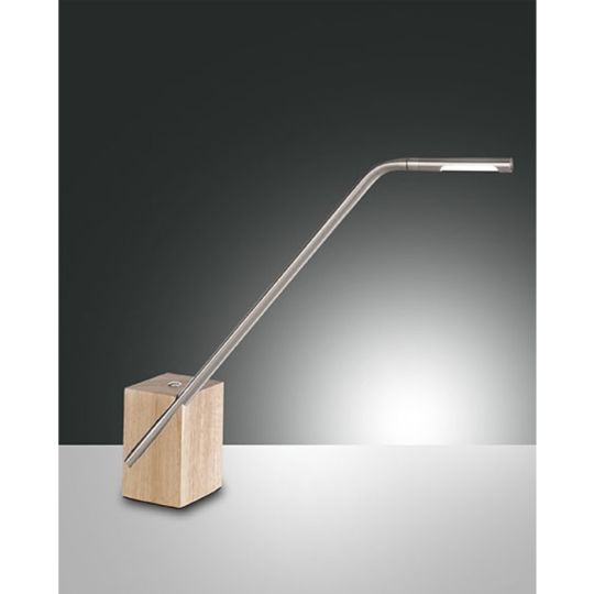 Fabas Luce LED Tischleuchte VIKTOR aus Holz & satiniertes Nickel inkl. Touchdimmer