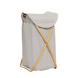 Hübsch moderner Wäschekorb aus grauem Stoff mit Bambus-Gestell