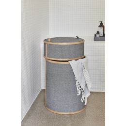 Hübsch moderner Wäschekorb aus grauem Stoff und Bambus Ø38cm