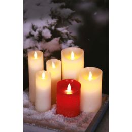 Firelamp LED Echtwachs-Kerze Set Flammeneffekt 12,5cm 18cm 23cm Ø9cm elfenbein mit Fernbedienung