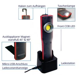 MEGATRON Akku- LED Arbeitsleuchte HELFA MOBIL 10+3W 865 90° NODIM Rot Schwarz