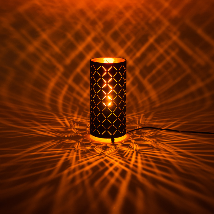LED Stand Leuchte Flammen Effekt schwarz gold mit Netzstecker 44cm hoch